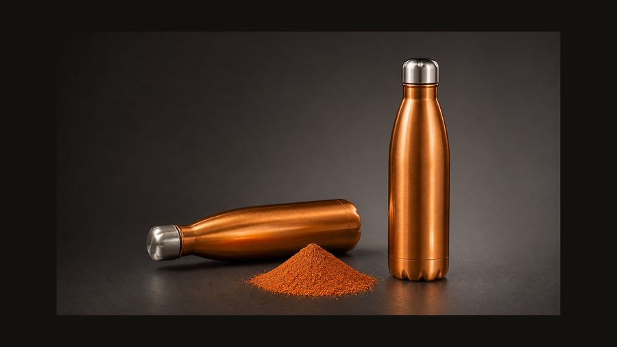 Copper powder bottles, standing and lying