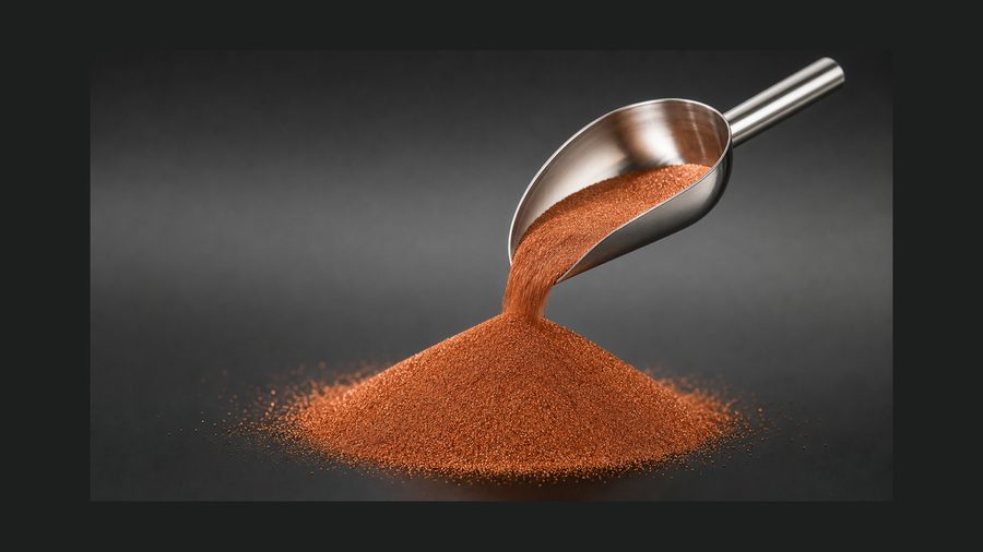 Copper powder poured from sample scoop