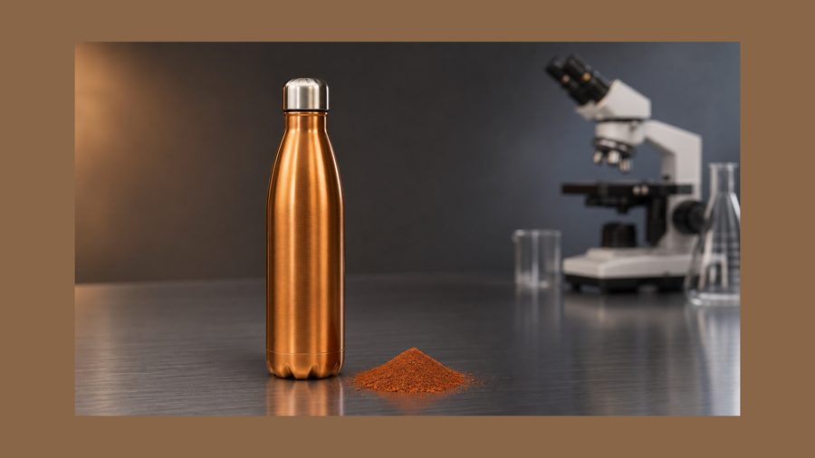 Copper powder bottle in laboratory setting