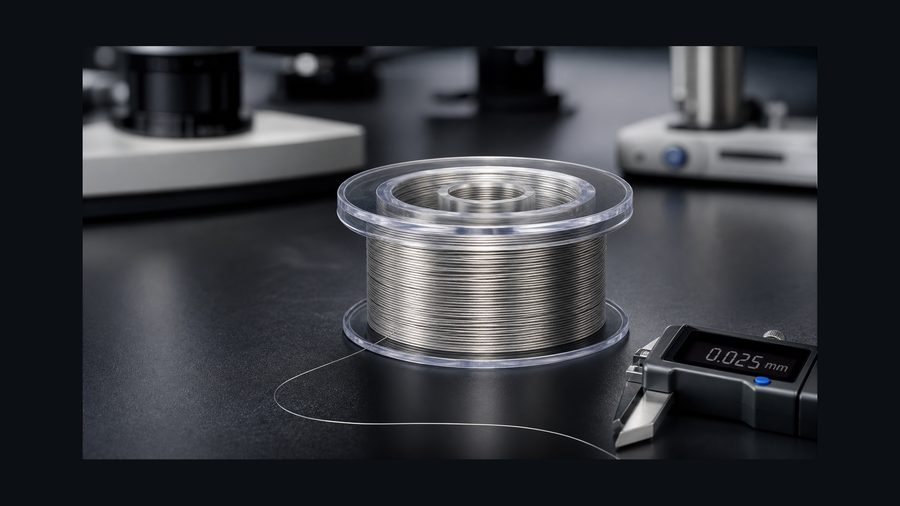 Macro view of 0.025mm nickel wire spool